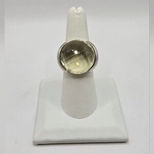 HUGE Faceted Prasiolite Sterling Silver Gemstone Ring Size 7.5
